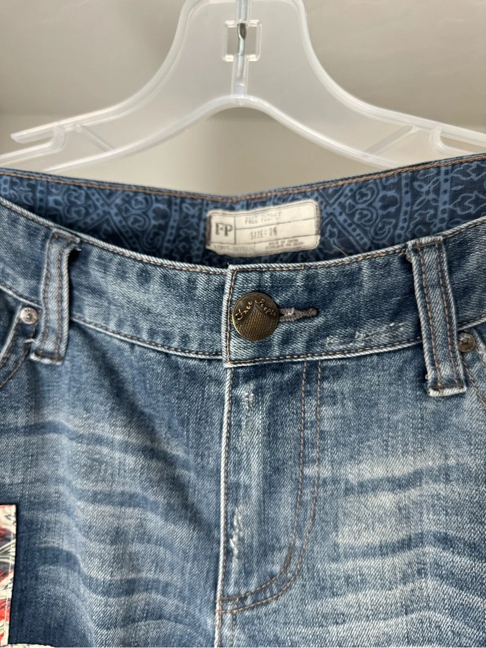 Free People Blue Denim Patchwork Jeans